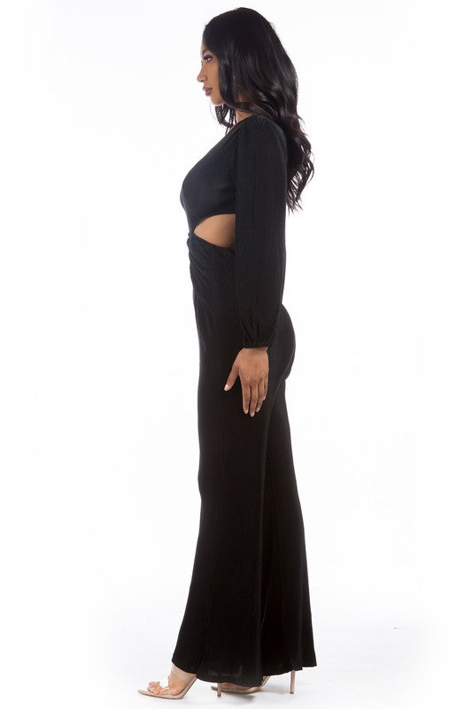 Allure Plunge Cut-Out Straight Leg Jumpsuit in BLACK - v neck, straight leg - view 4