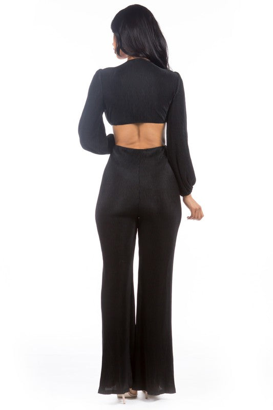 Allure Plunge Cut-Out Straight Leg Jumpsuit in BLACK - v neck, straight leg - view 5