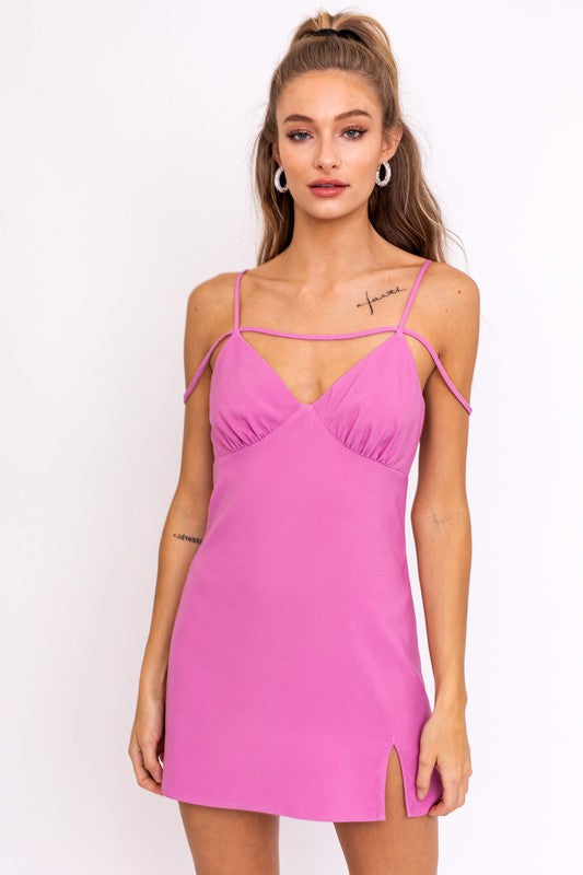 Allure Strappy V-Neck Mini Slip Dress in PINK - v neck, mini - alternate view