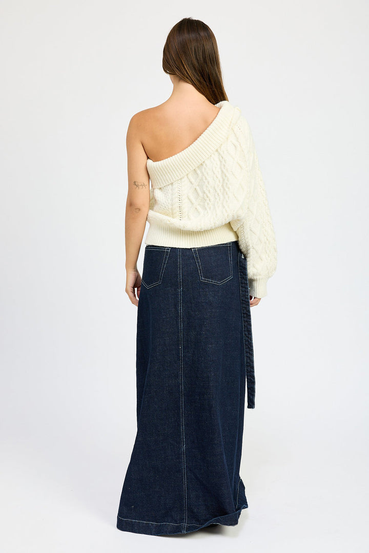 Aspen Cable Knit Asymmetric Shoulder Sweater - slim fit, oversized - color options
