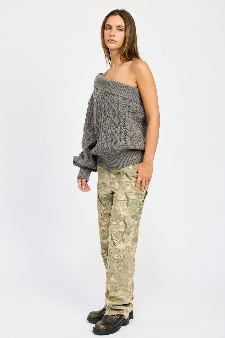 Aspen Cable Knit Asymmetric Shoulder Sweater - slim fit, oversized - view 5
