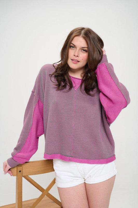 Aspen Reversible Dolman Sleeve Ribbed Knit Sweater - round neck, relaxed fit - alternate view