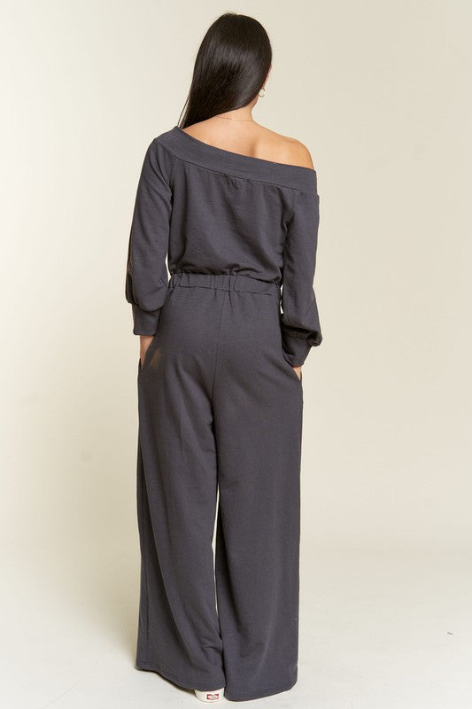 Asymmetric Terry Lounge Jumpsuit With Drawstring Waist - relaxed fit, mini - view 4