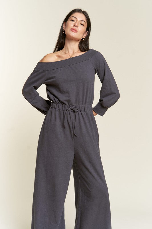 Asymmetric Terry Lounge Jumpsuit With Drawstring Waist - relaxed fit, mini - view 5