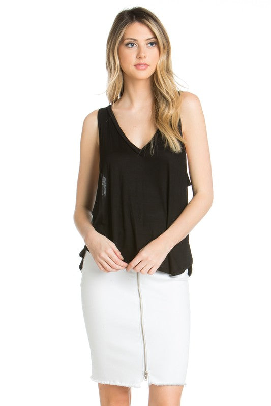 Athena High-Low V-Neck Tank Top With Open Sides in Black - v neck, high waist - view 26