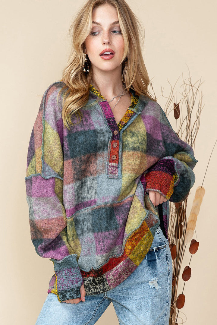 Autumn Harvest Plaid Inside-Out Hood Tunic in one color - slim fit, oversized - view 6