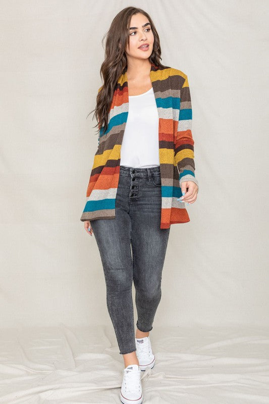Autumn Horizon Stripe Elbow Patch Cardigan - cardigan - alternate view