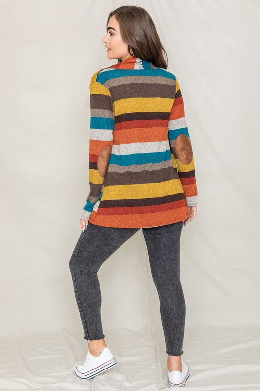 Autumn Horizon Stripe Elbow Patch Cardigan - cardigan - detail view