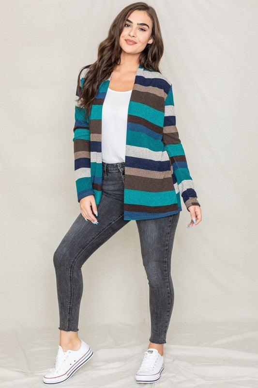 Autumn Horizon Stripe Elbow Patch Cardigan - cardigan - view 4