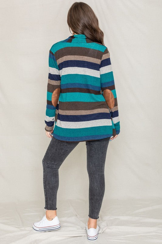 Autumn Horizon Stripe Elbow Patch Cardigan - cardigan - view 5