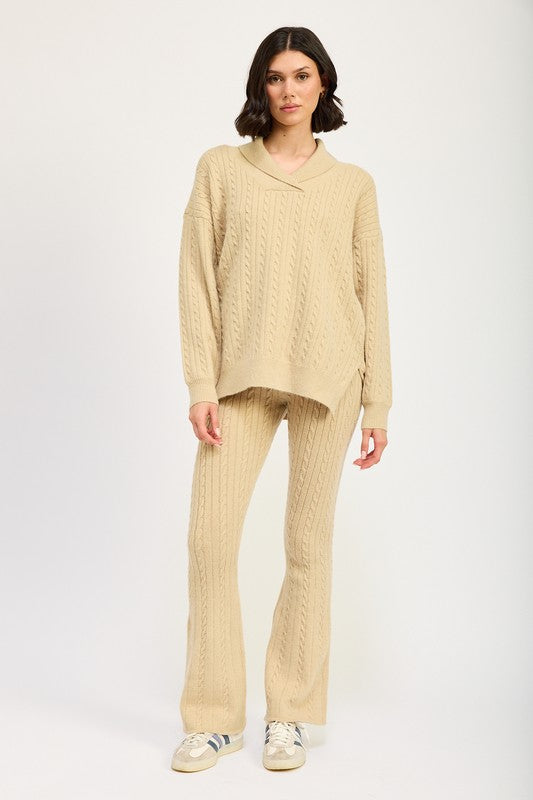 Avalon Cable Knit Collared Sweater Top in TAN - relaxed fit, sweater - view 5