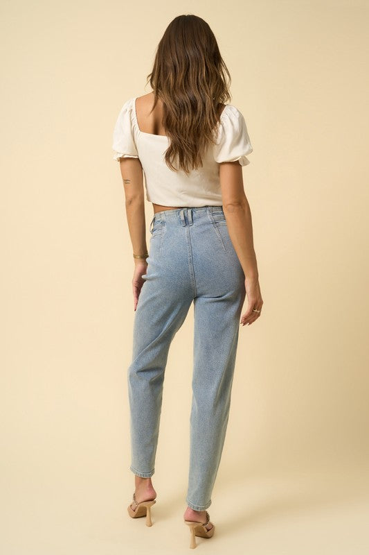 Avalon High-Rise Seamed Tapered Denim Jeans in LIGHT - cropped, high waist - view 14