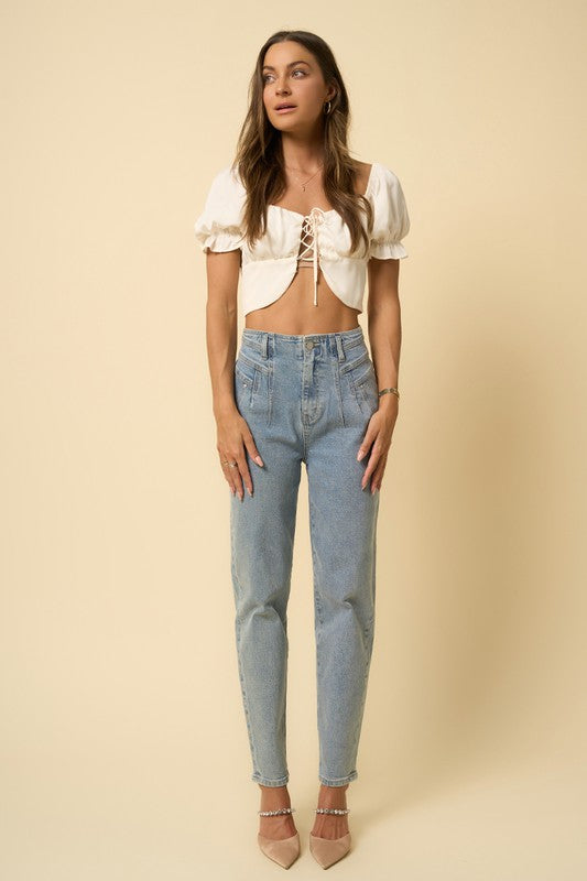 Avalon High-Rise Seamed Tapered Denim Jeans in LIGHT - cropped, high waist - view 21