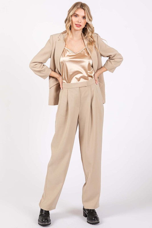 Aveline High-Waisted Pleated Wide-Leg Slacks in Taupe - wide leg, high waist - view 7