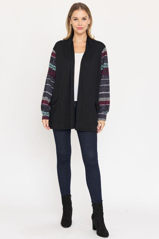 Aviana Patterned Bishop Sleeve Open Cardigan With Pockets - cardigan, pockets - view 6