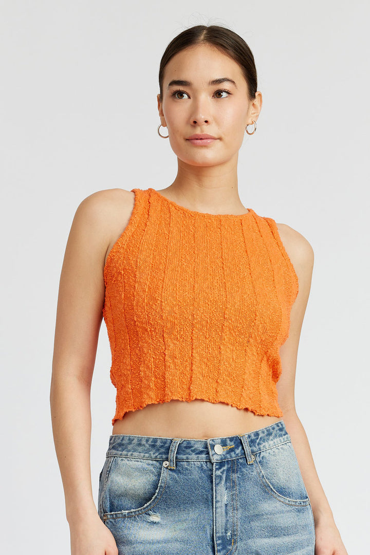Avila Textured Ribbed Crop Tank Top in OFF WHITE - cropped, wide leg - front view