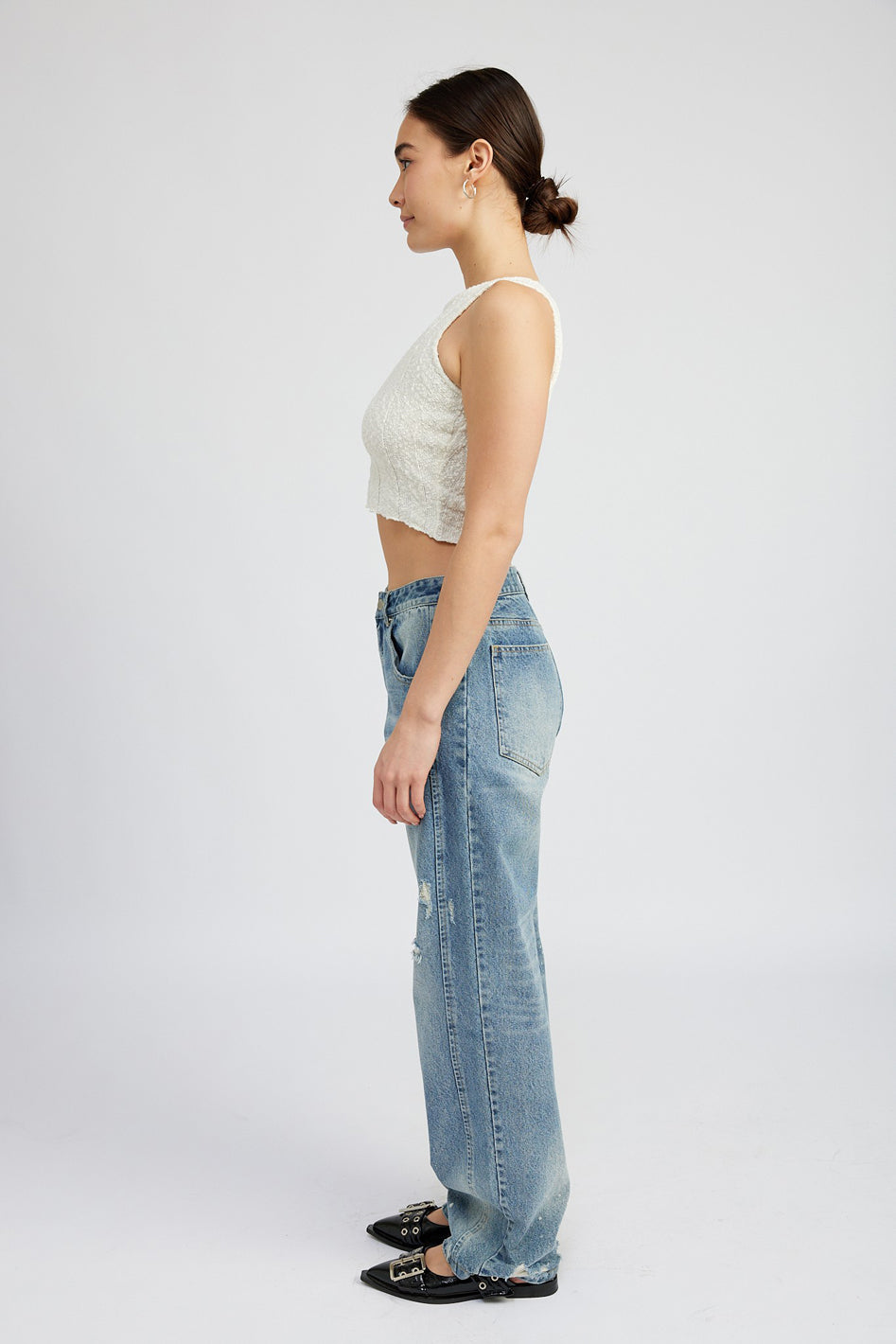 Avila Textured Ribbed Crop Tank Top in OFF WHITE - cropped, wide leg - view 11