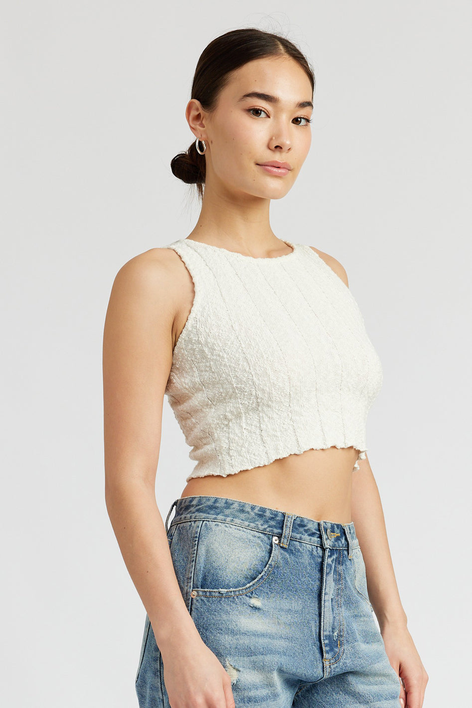 Avila Textured Ribbed Crop Tank Top in OFF WHITE - cropped, wide leg - view 12