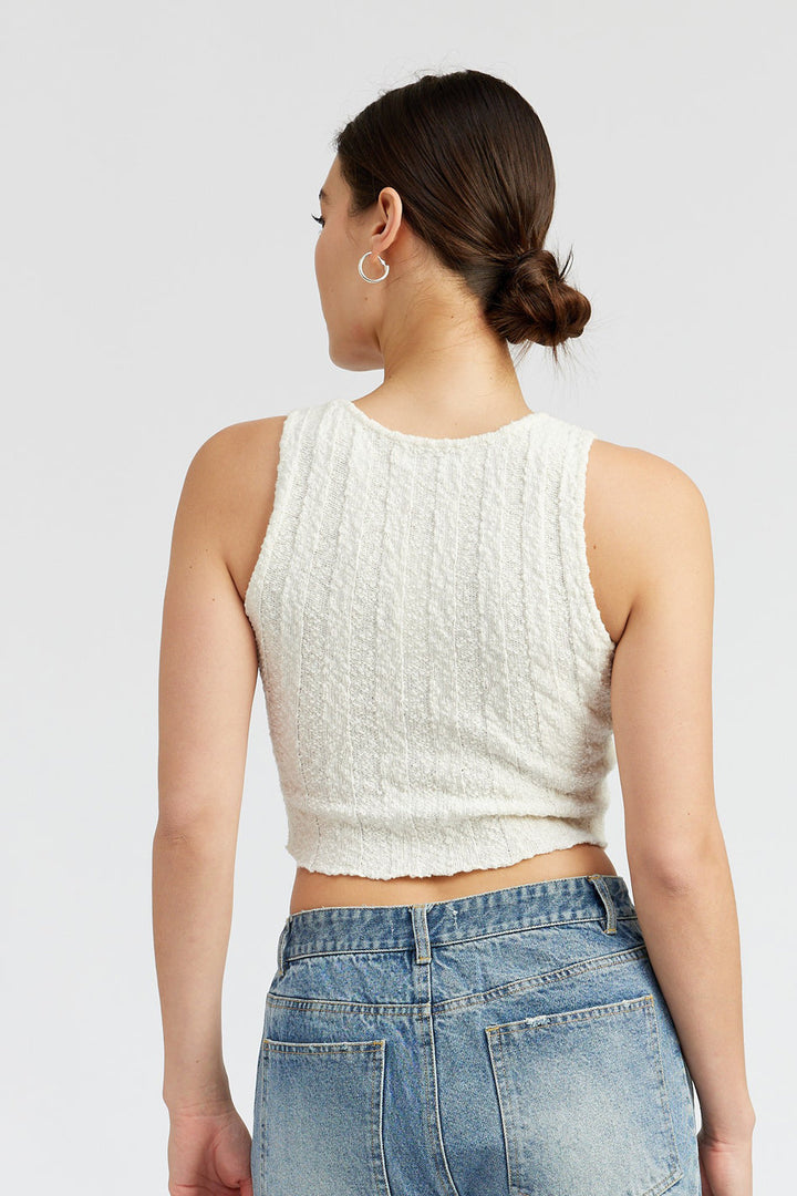Avila Textured Ribbed Crop Tank Top in OFF WHITE - cropped, wide leg - view 13