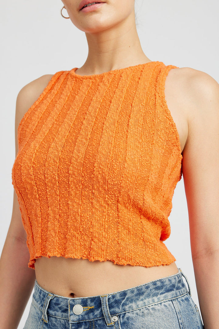 Avila Textured Ribbed Crop Tank Top in OFF WHITE - cropped, wide leg - alternate view