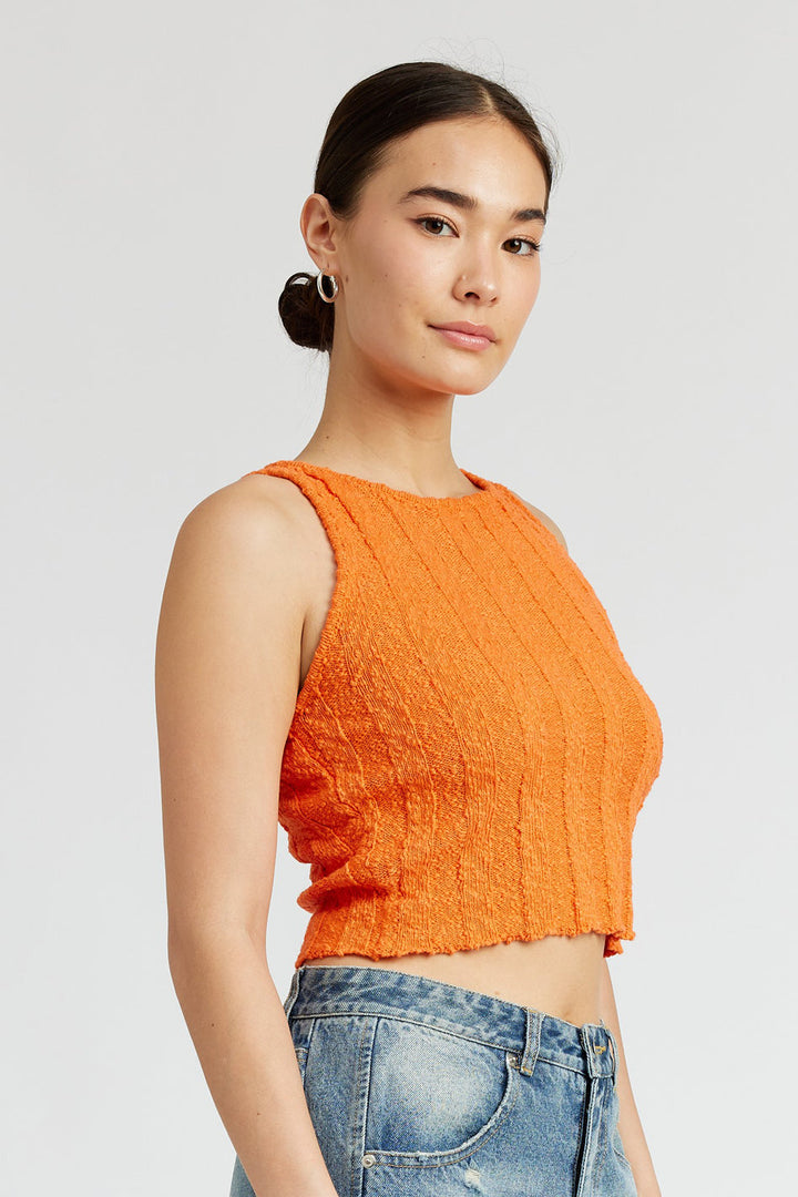 Avila Textured Ribbed Crop Tank Top in OFF WHITE - cropped, wide leg - view 6