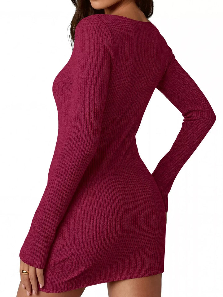 Ribbed knit mini sweater dress with flared sleeves