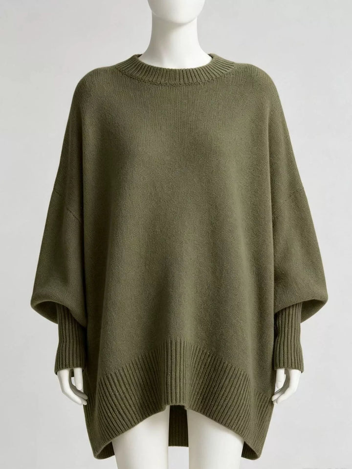 Dark Green Batwing sleeve asymmetric hem oversized knit sweater