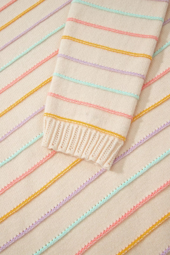 Multicolor stripe crew neck pullover sweater