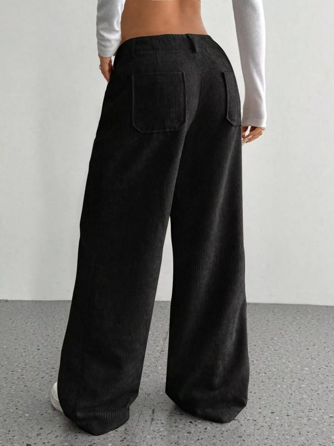 Wide-leg corduroy pants with front patch pockets