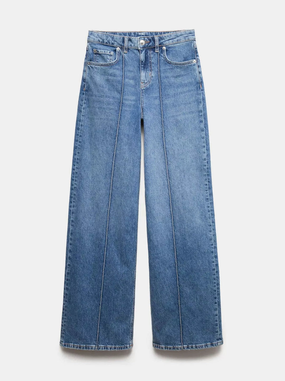 High-rise wide leg jeans with front seam detail