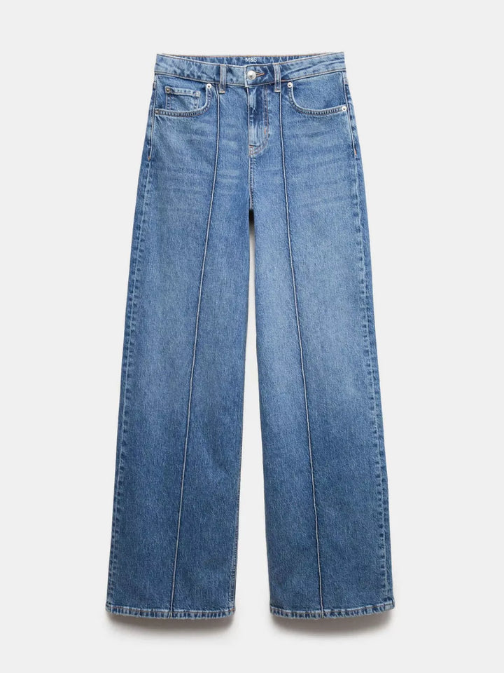 High-rise wide leg jeans with front seam detail