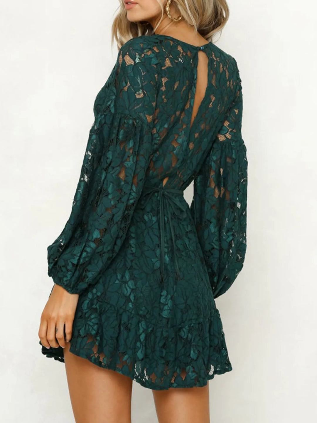 Floral lace V-neck long sleeve mini dress