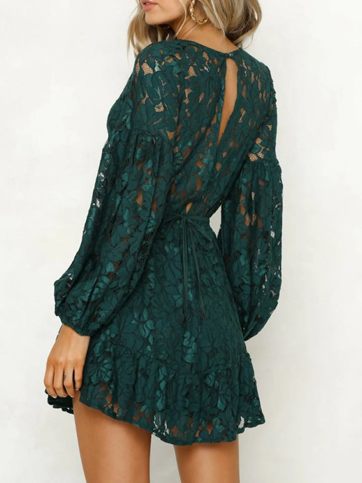 Floral lace V-neck long sleeve mini dress