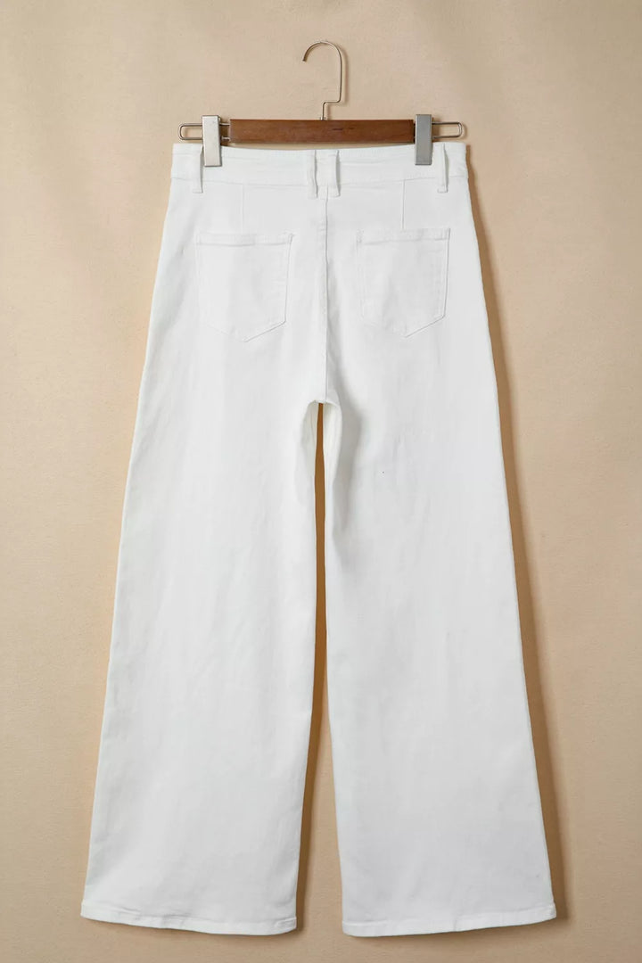 High-rise wide-leg solid cotton-blend jeans