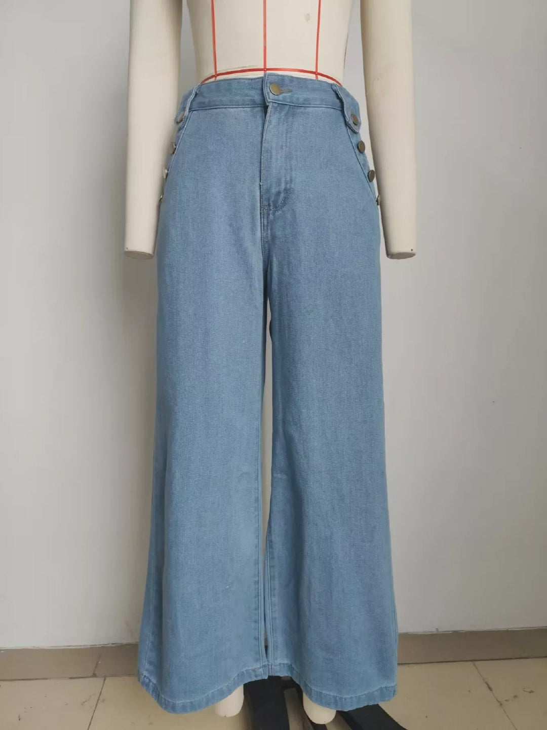 Sleeveless button-front denim vest and wide-leg pants set