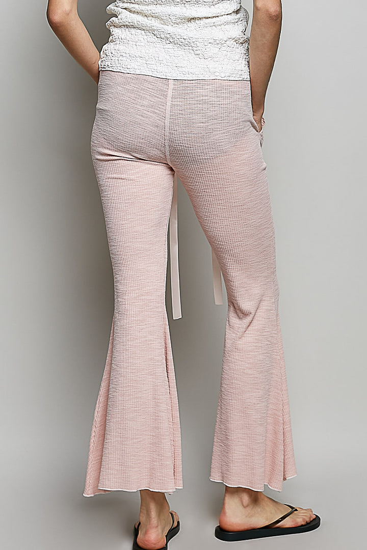 Textured ribbed knit flare pants with drawstring waist