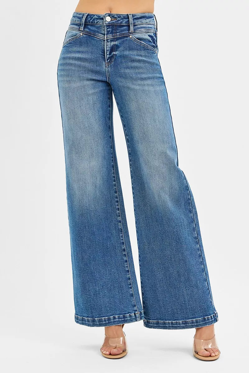 High-rise wide leg jeans with front yoke and heart back pocket
