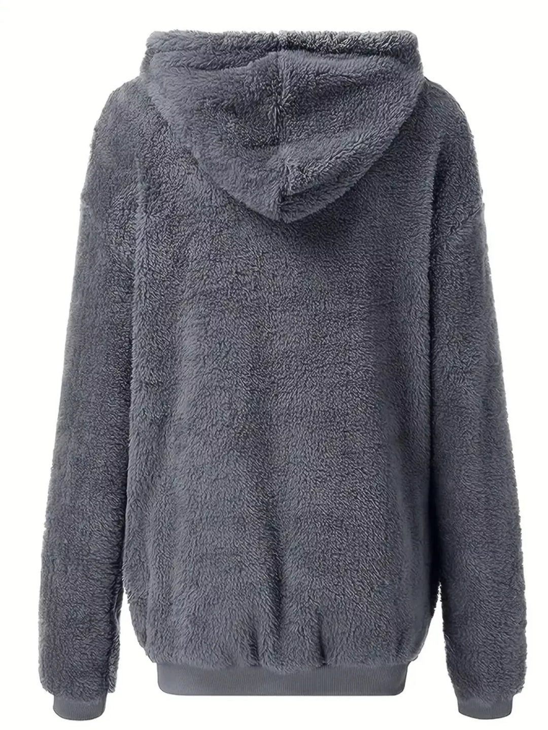 Fuzzy fleece zip-up hoodie jacket with drawstring