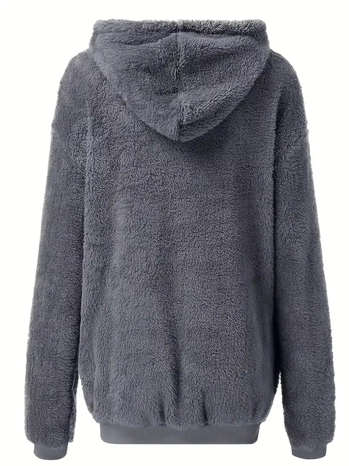 Fuzzy fleece zip-up hoodie jacket with drawstring