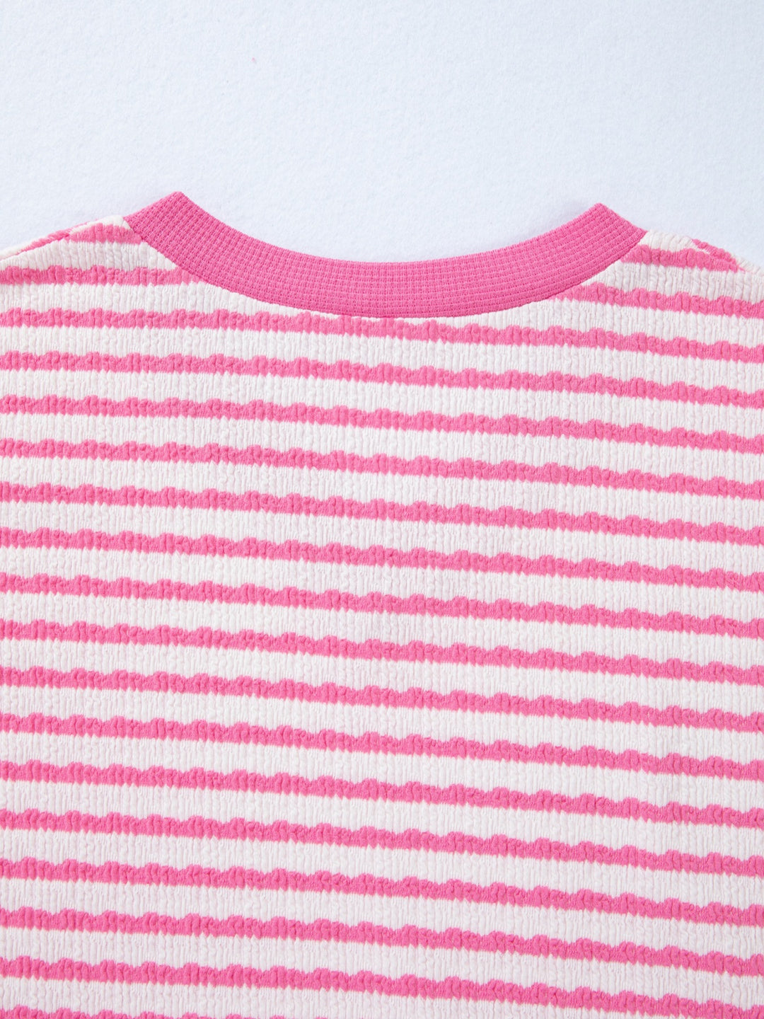 Striped textured knit V-neck top with waffle trim