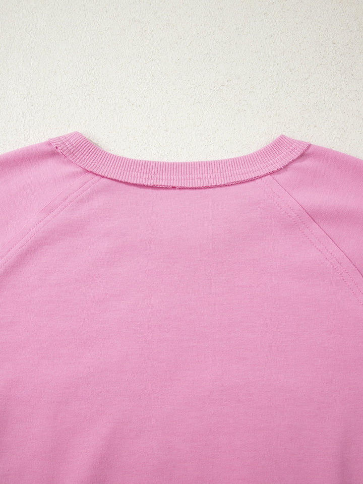 Eyelet lace heart patch long sleeve pullover top