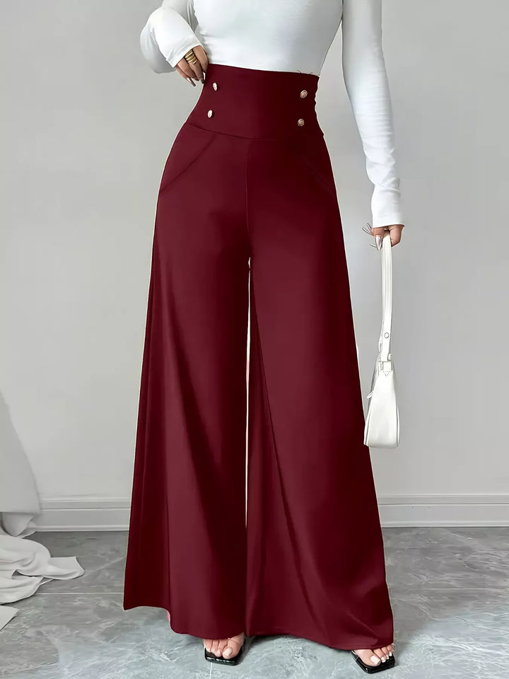 High-rise wide-leg pants with button-detail waistband