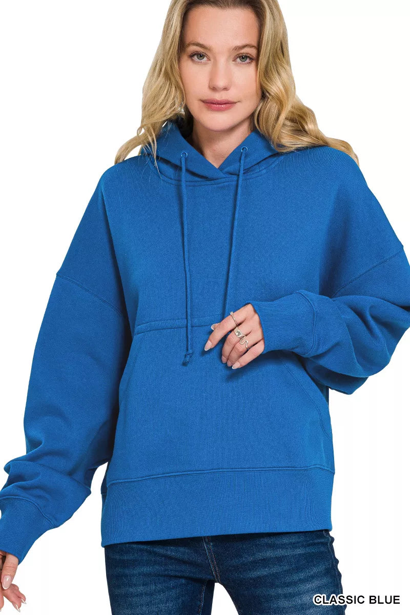 CLASSIC BLUE Oversized fleece hoodie with kangaroo pocket and drawstring