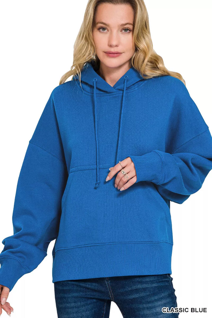 CLASSIC BLUE Oversized fleece hoodie with kangaroo pocket and drawstring