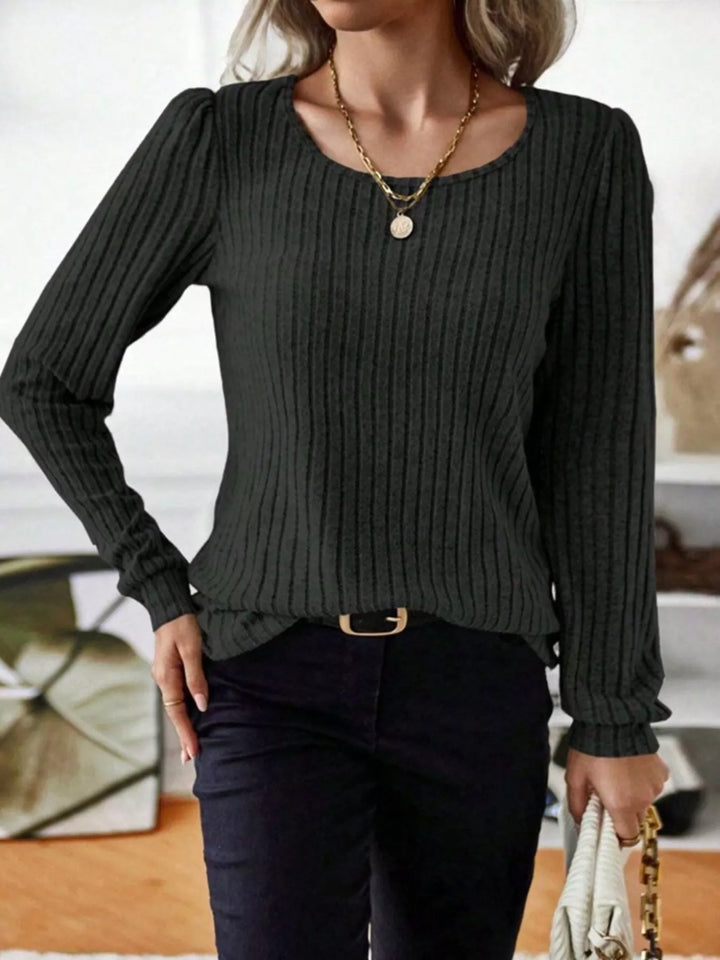 Ribbed knit scoop neck long sleeve top