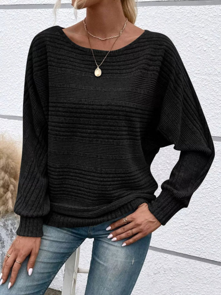 Ribbed knit long sleeve top with dolman sleeves