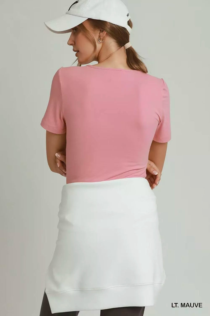 Sweetheart neckline double-lined fitted knit top