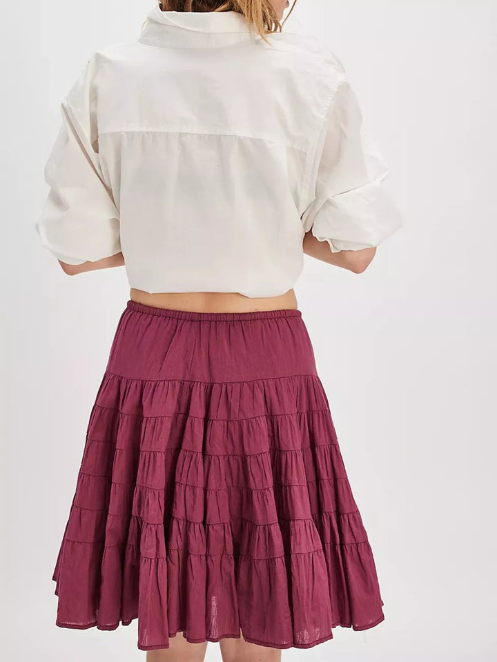 Tiered ruffle mini skirt with drawstring waist
