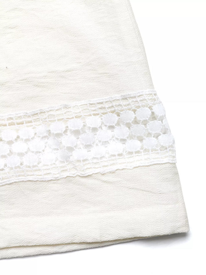 Wide leg drawstring pants with lace trim and pockets