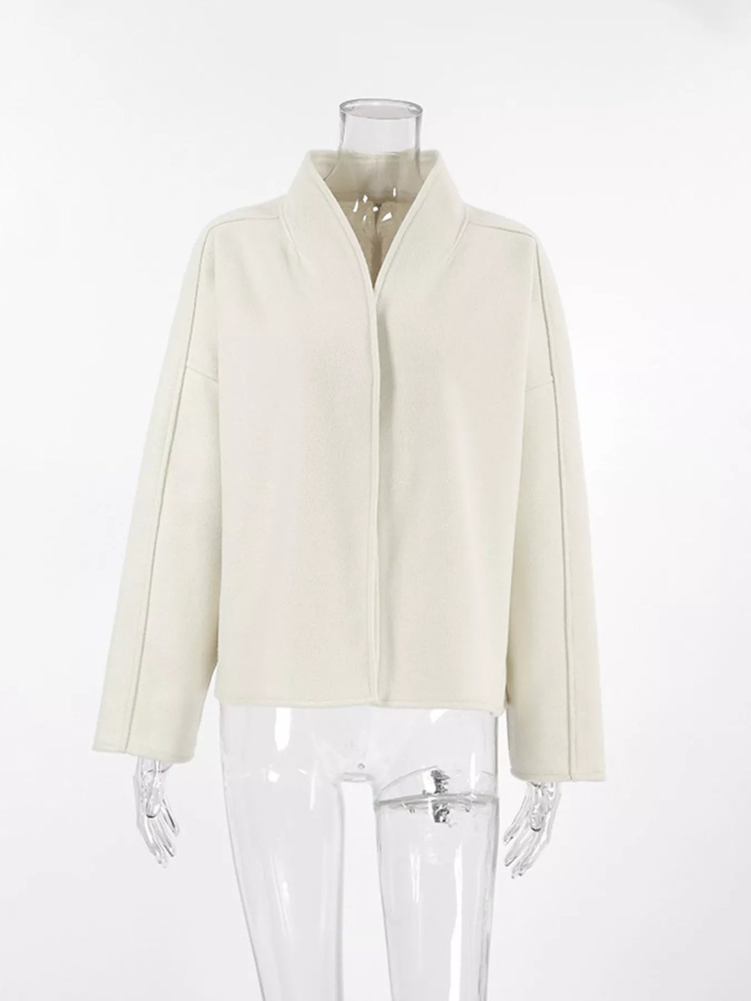 Dropped-shoulder open-front cropped jacket with shawl collar